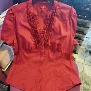 Elle Ruffle Stretch Short Sleeve Blouse XL
